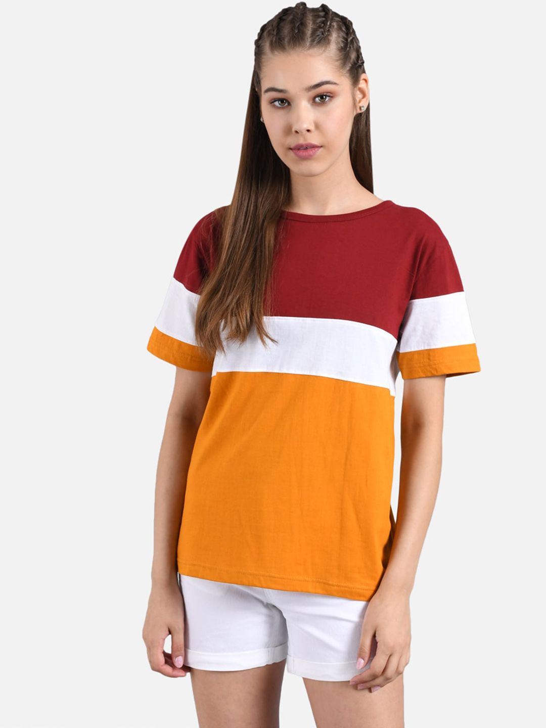 Kotty Women Multicoloured Colourblocked Round Neck T-shirt