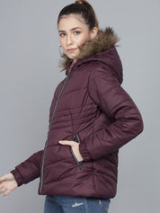 Kotty Women Purple Striped Lightweight Longline Puffer Jacket
