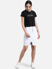 Kotty Women White Solid Denim Pencil Skirt