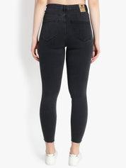 Kotty Women Black Skinny Fit High-Rise Slash Knee Cropped Jeans