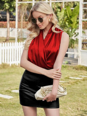 Kotty Red V-Neck Sleeveless Satin Wrap Top