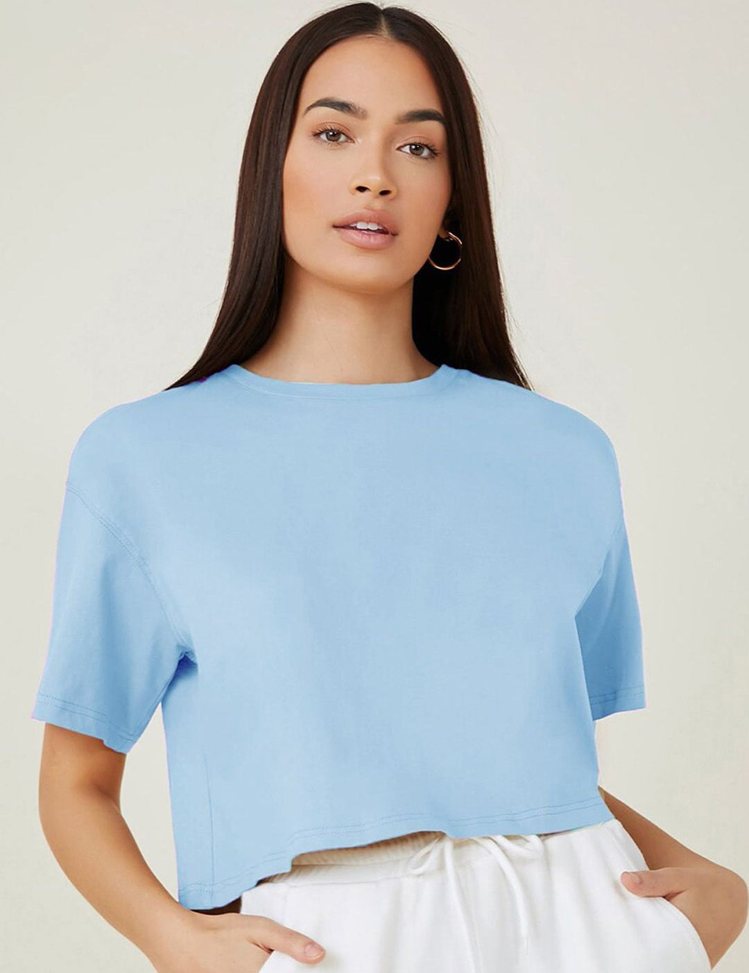 KOTTY Basics Round Neck Crop Oversized T-shirt
