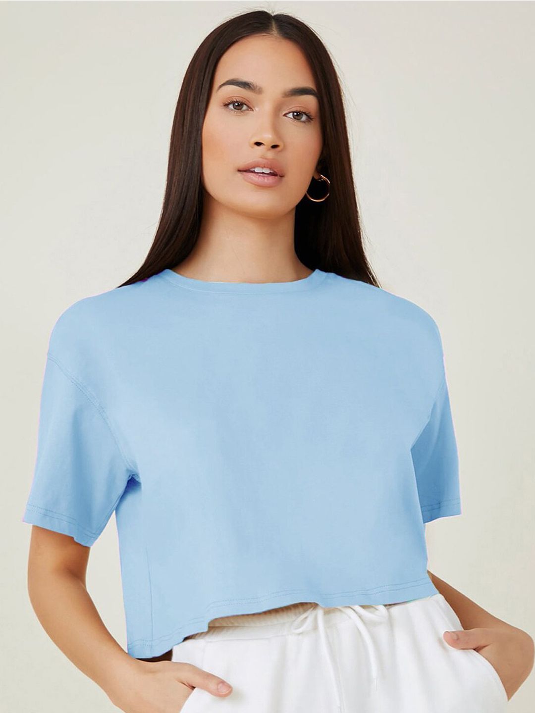KOTTY Basics Round Neck Crop Oversized T-shirt