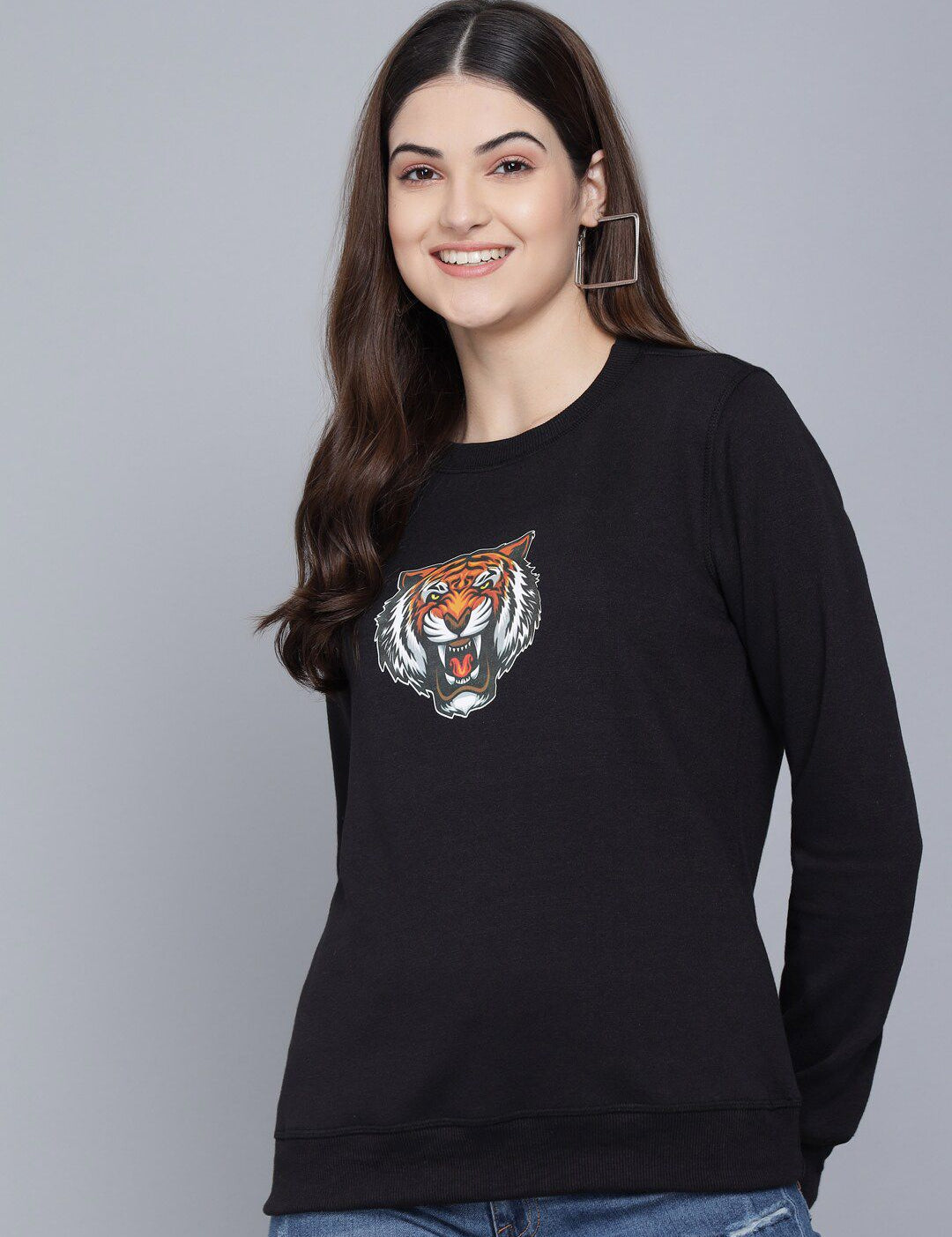 Kotty Women Black Tiger Printed Sweatshirt