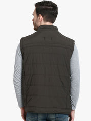 Kotty Men Olive Green Solid Padded Sleeveless Jacket
