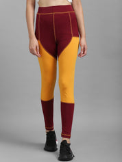 Kotty Women Yellow & Maroon Colourblocked Tights
