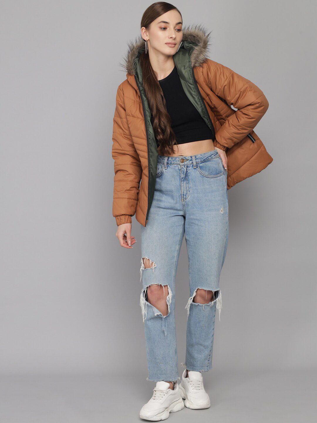 Kotty Women Brown Hooded Parka Jacket