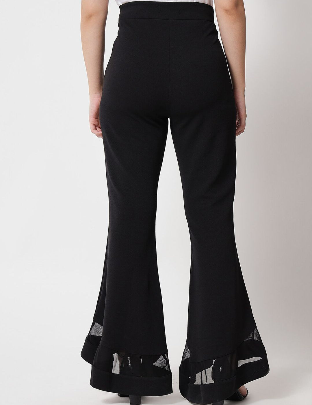 Kotty Women Black Relaxed Flared High-Rise Easy Wash Trousers