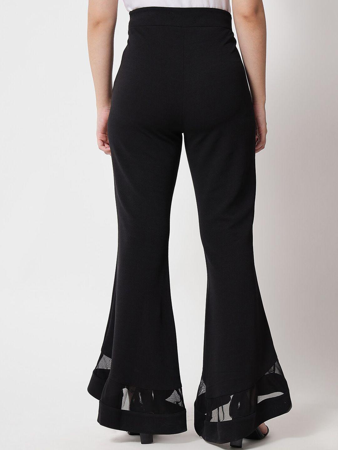 Kotty Women Black Relaxed Flared High-Rise Easy Wash Trousers