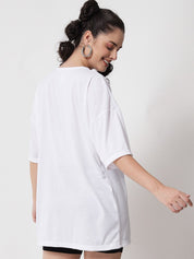 Kotty Women White Typography Printed Oversized  T-shirt