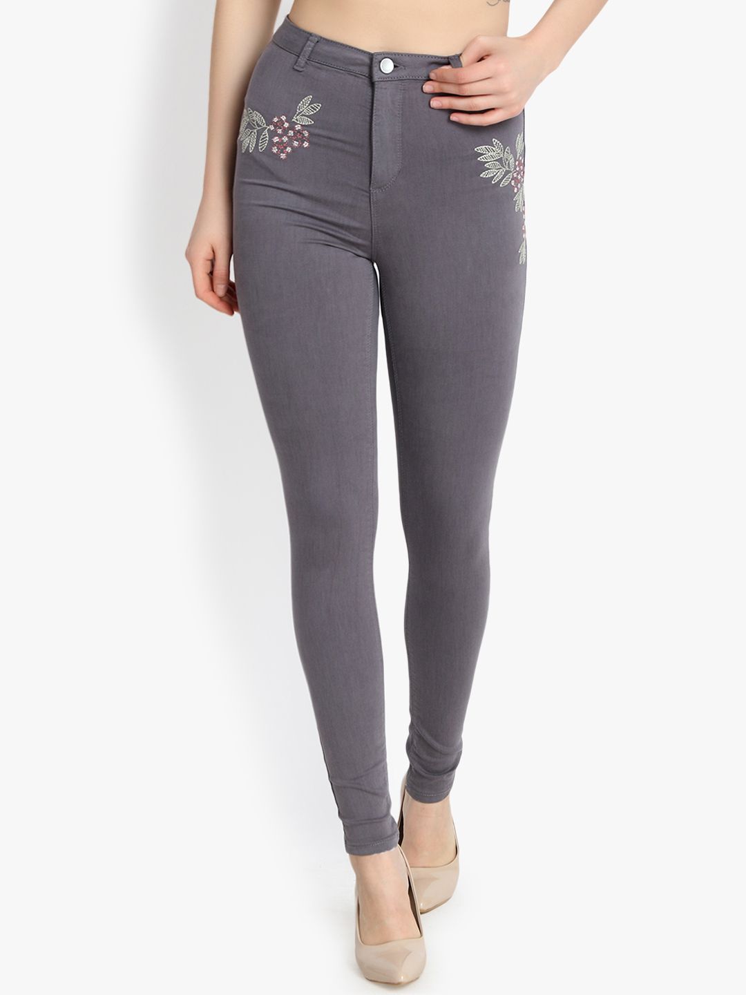 Kotty Women Grey Skinny Fit High-Rise Clean Look Stretchable Jeans