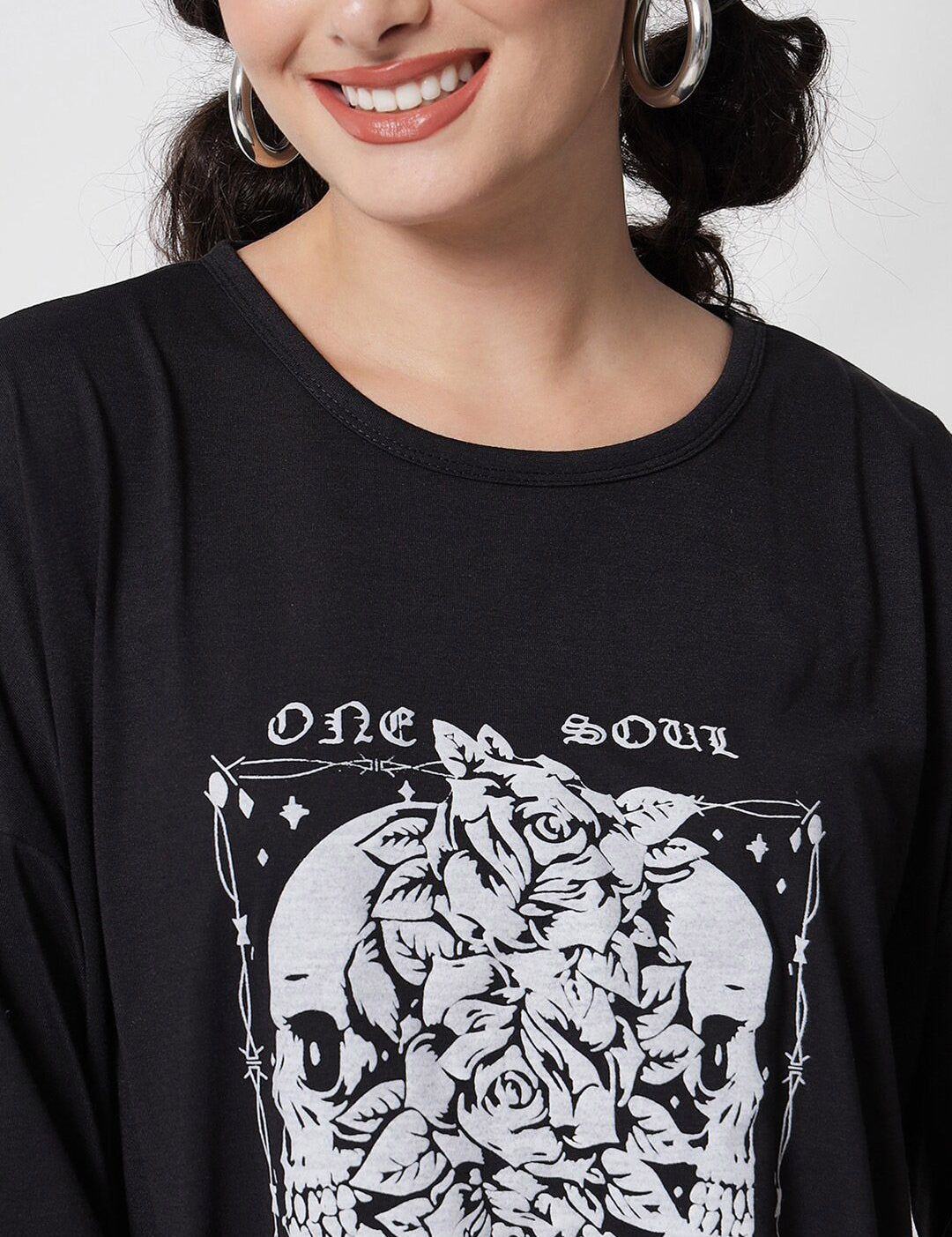 Kotty Women Black Printed Oversized T-shirt
