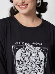 Kotty Women Black Printed Oversized T-shirt