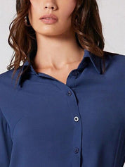 Kotty Navy Blue Modern Spread Collar Casual Shirt