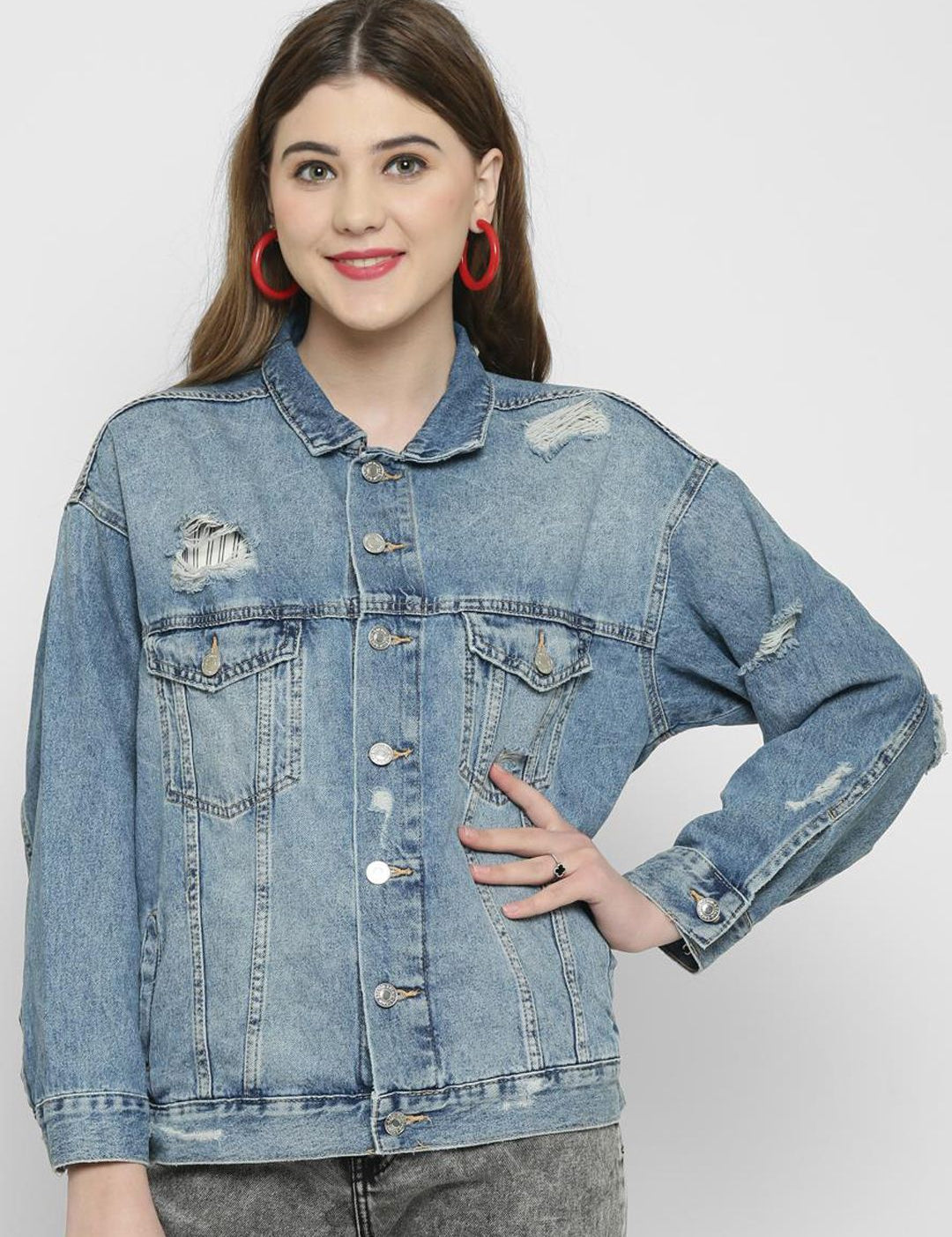 Kotty Women Blue Solid Denim Jacket