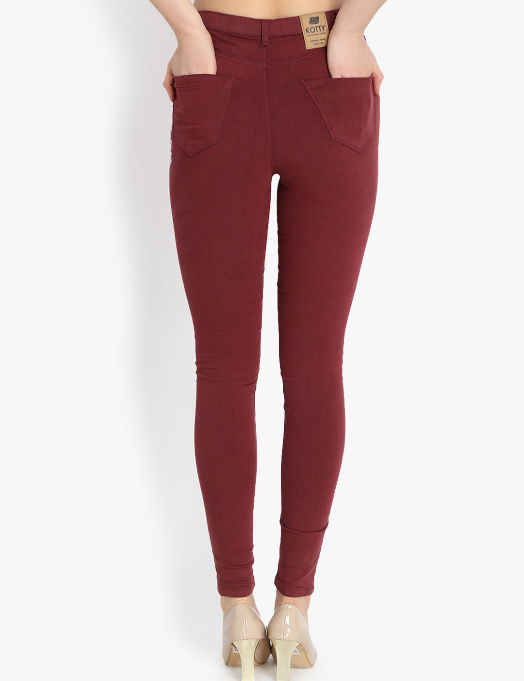 Kotty Women Maroon Skinny Fit Clean Look High-Rise Stretchable Jeans