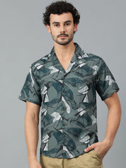 Kotty Men Cuban Collar Abstract Printed Casual Shirt