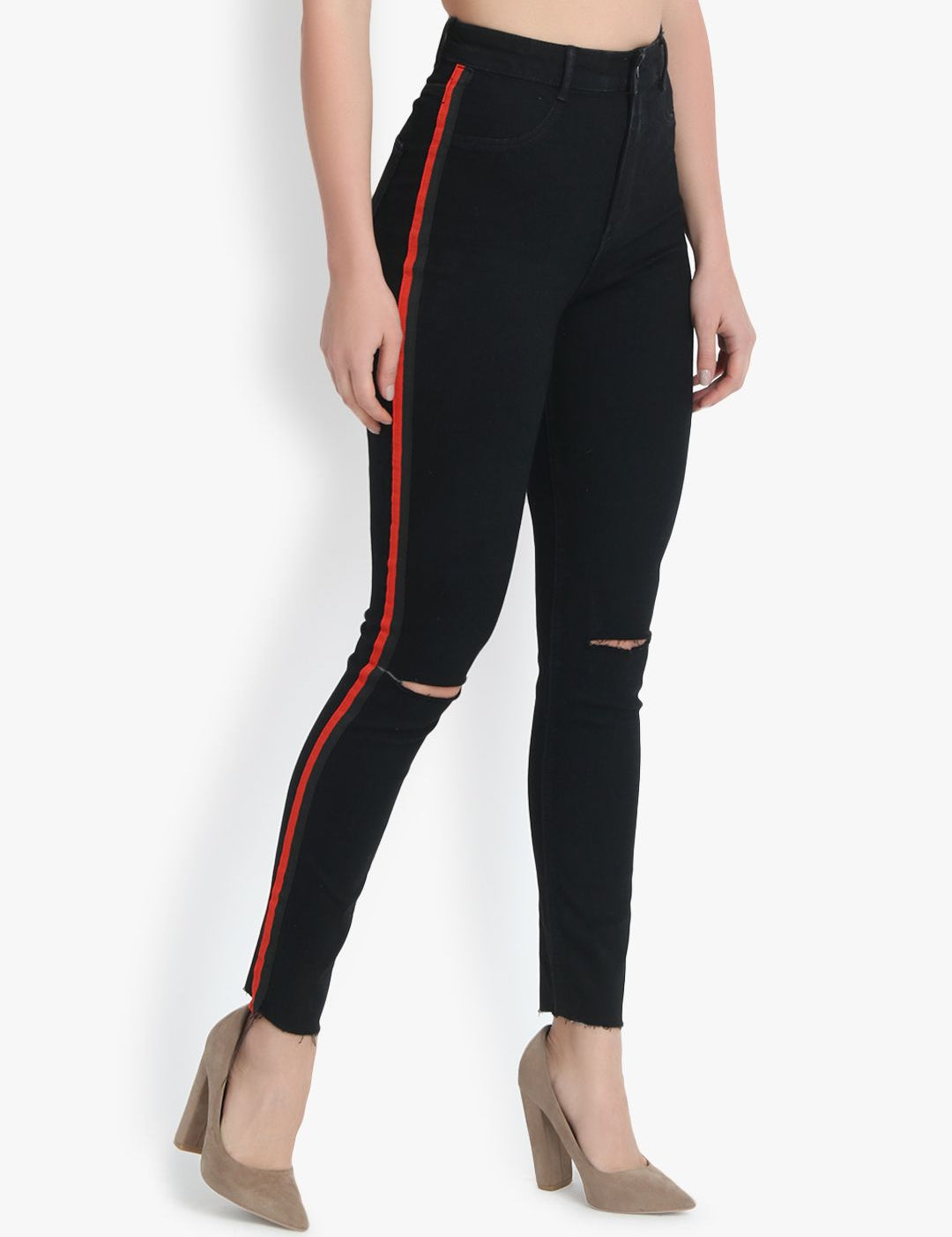 Kotty Women Black Skinny Fit High-Rise Slash Knee Jeans