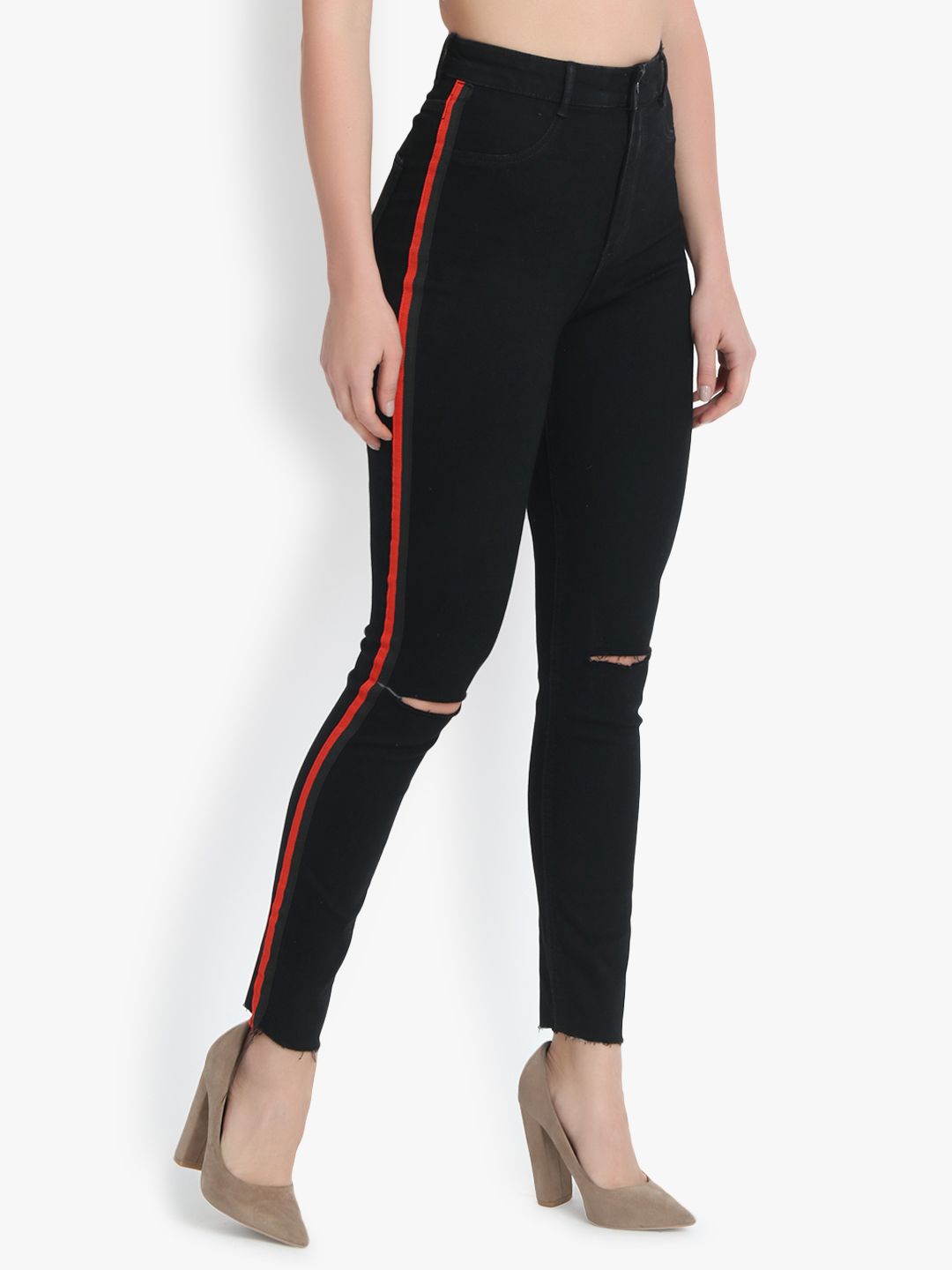 Kotty Women Black Skinny Fit High-Rise Slash Knee Jeans