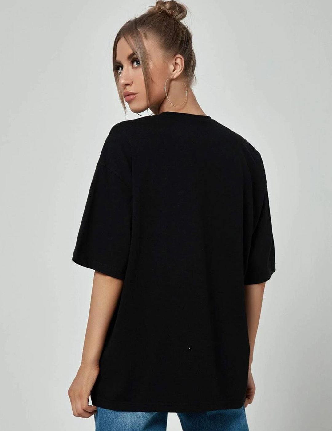 Kotty Women Black Applique Oversized T-shirt