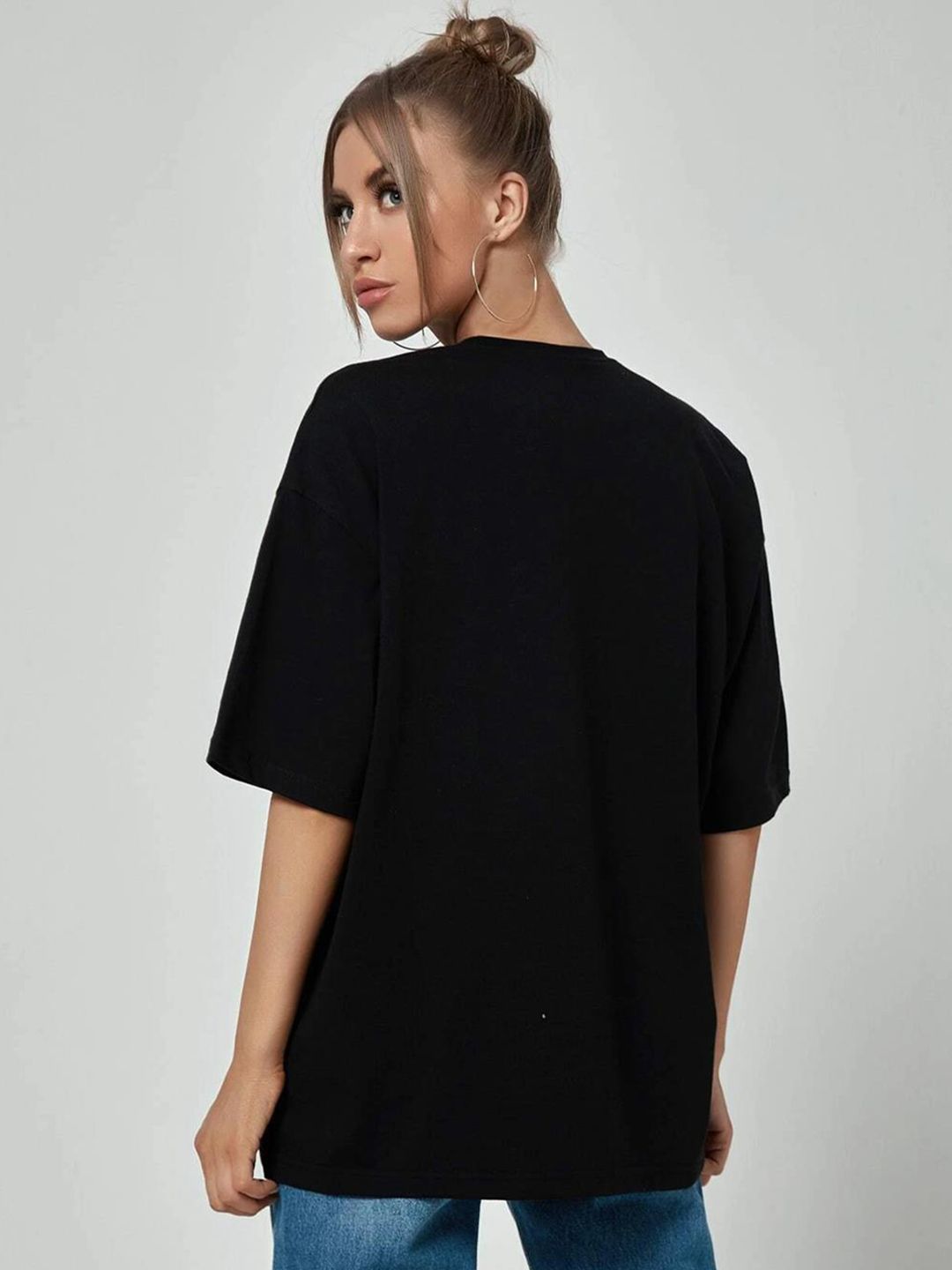 Kotty Women Black Applique Oversized T-shirt