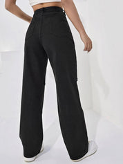 Kotty Women Straight Fit High-Rise Slash Knee Stretchable Jeans