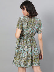 Kotty Green Ethnic Motif Printed Fit & Flare Mini Dress