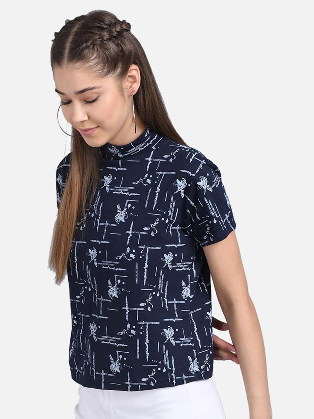 Kotty Floral Printed Pure Cotton High Neck Top