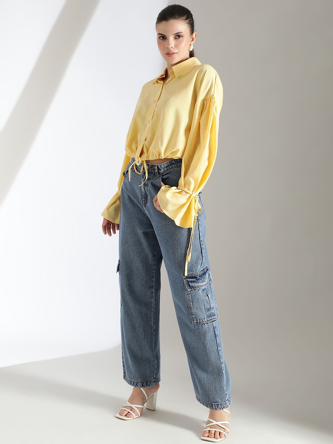 Kotty Women Comfort Spread Collar Solid Crepe Oversized Casual Shirt