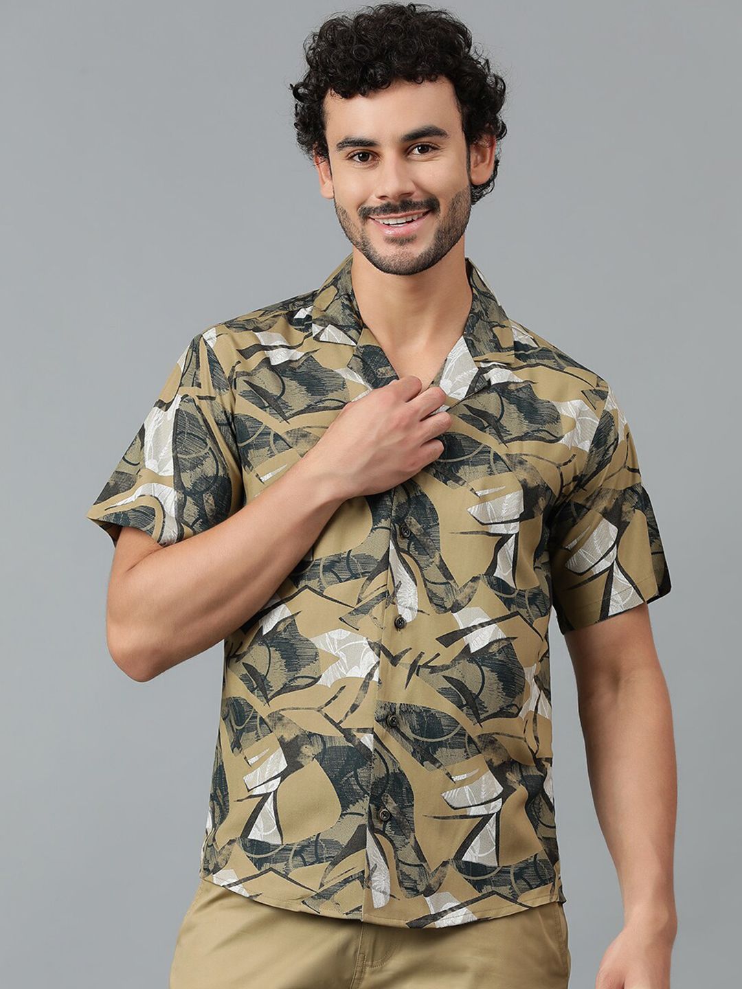 Kotty Men Cuban Collar Abstract Printed Casual Shirt