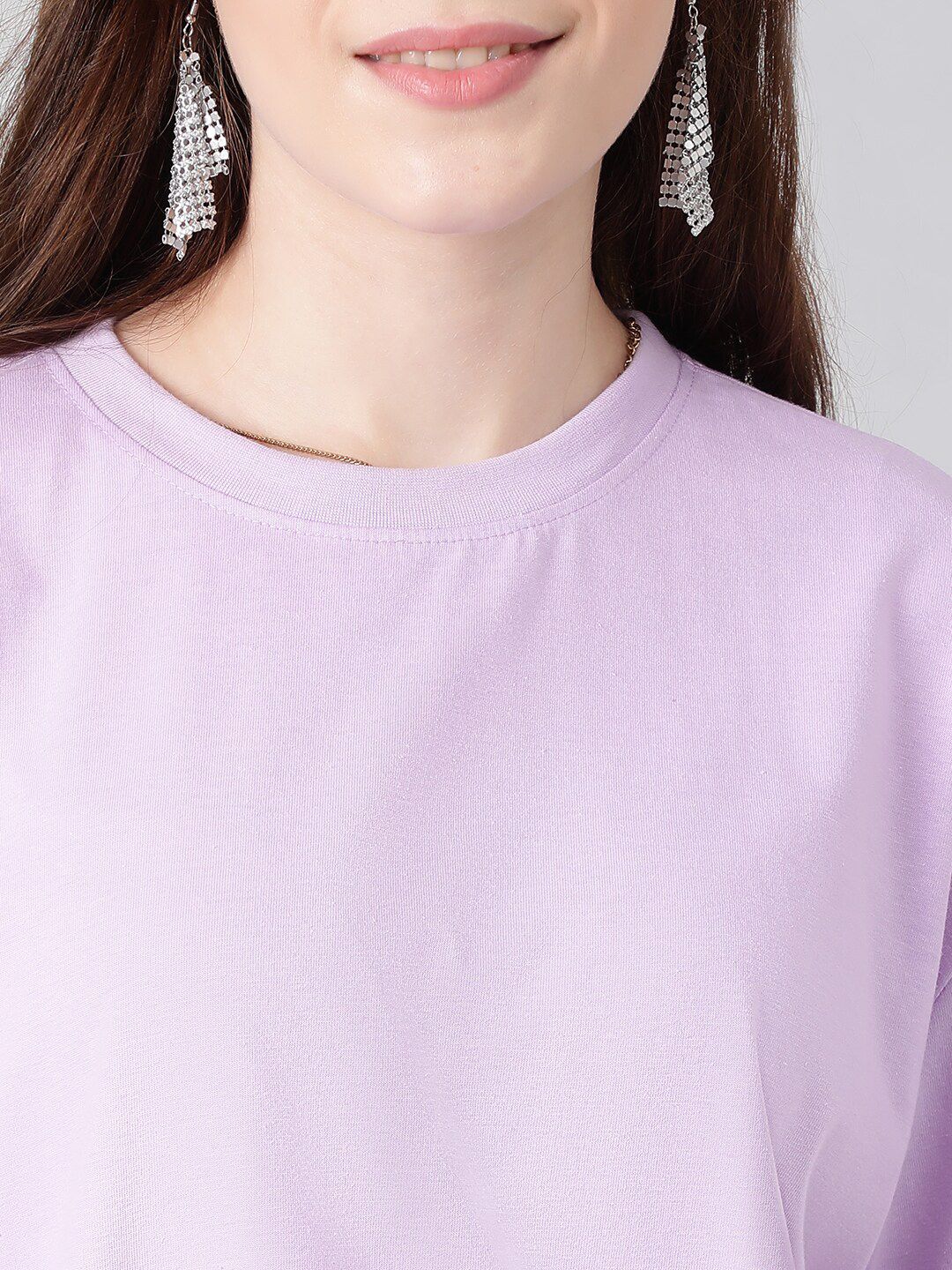 KOTTY Basics Purple Round Neck Oversized T-shirt