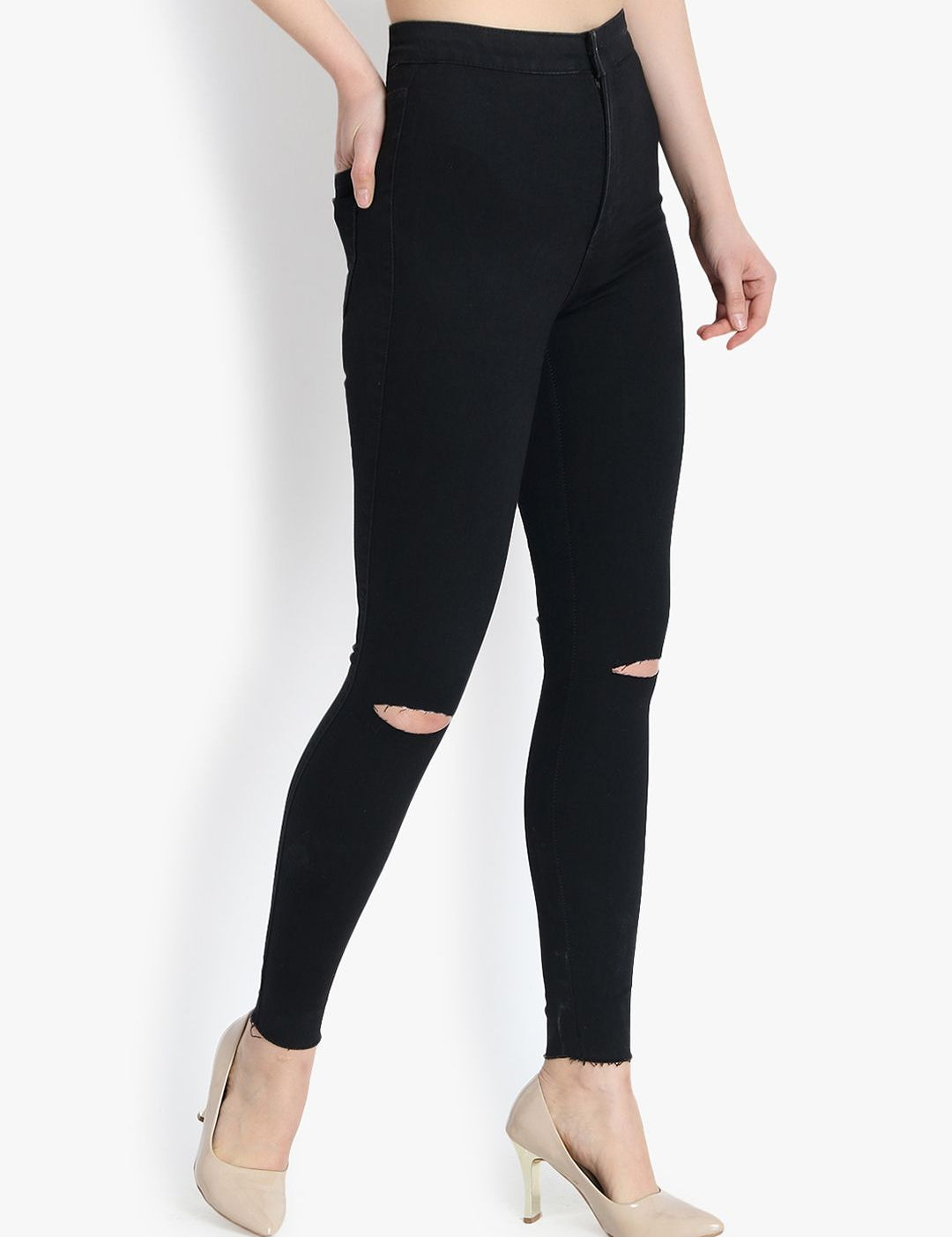 Kotty Women Black Skinny Fit High-Rise Slash Knee Jeans