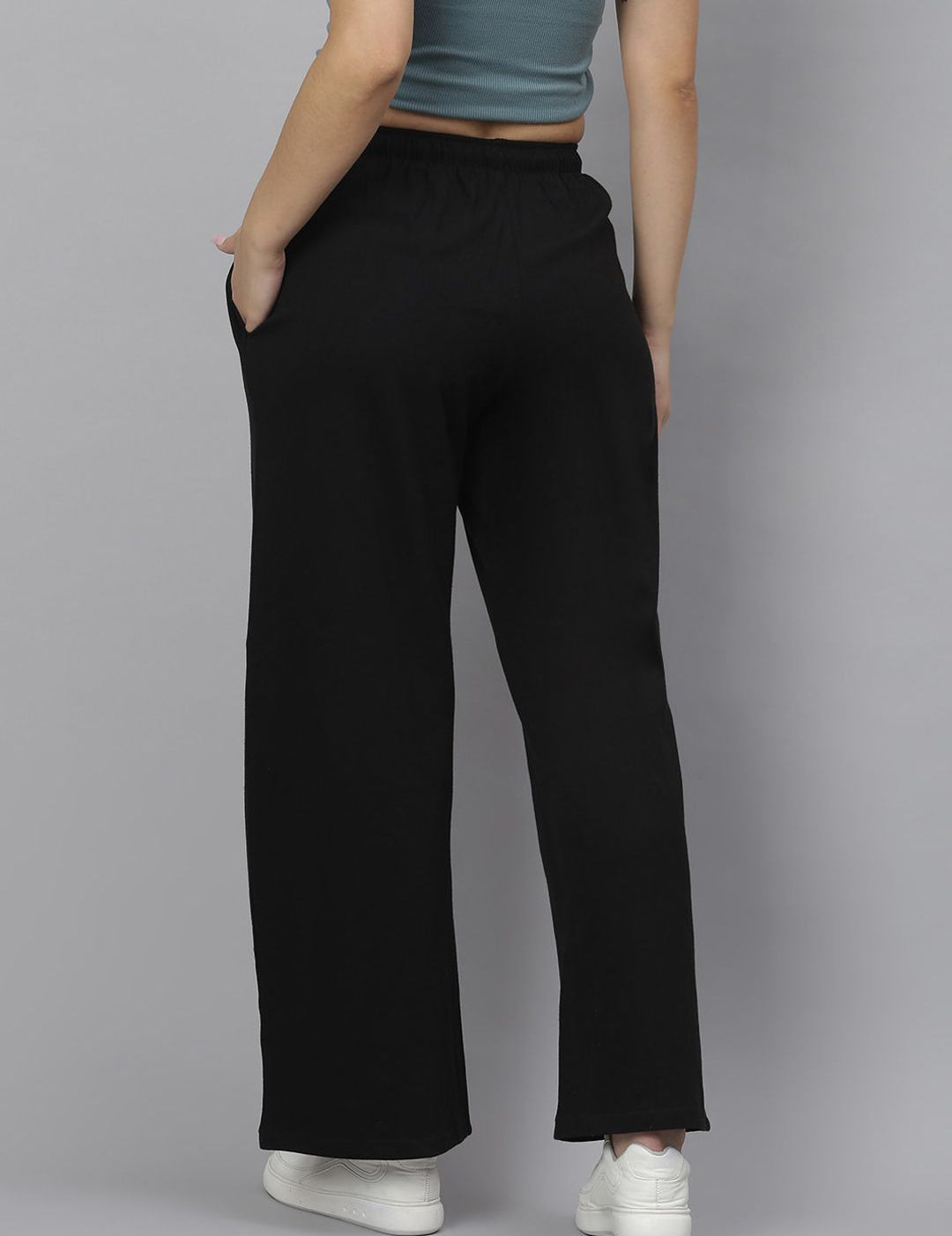 Kotty Women Black Solid Straight-Fit Track Pants
