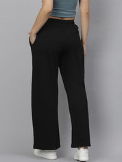 Kotty Women Black Solid Straight-Fit Track Pants
