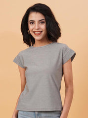 Kotty Grey Round Neck Cap Sleeves Regular T-shirt