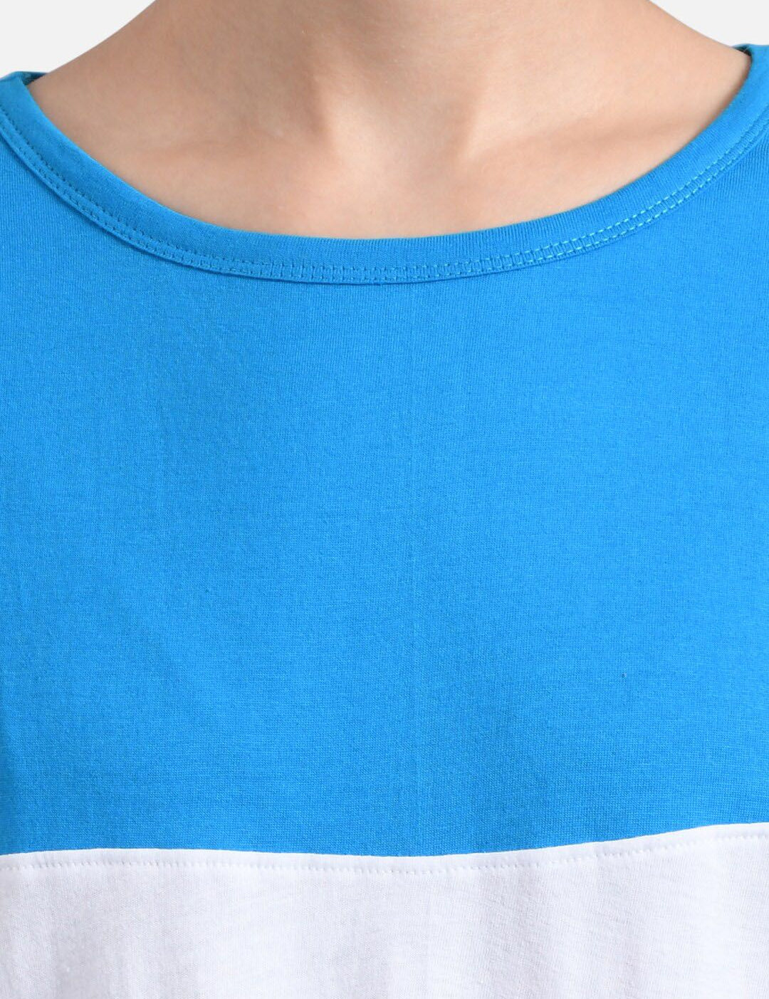 Kotty Women Pink & Turquoise Blue Colourblocked Round Neck T-shirt