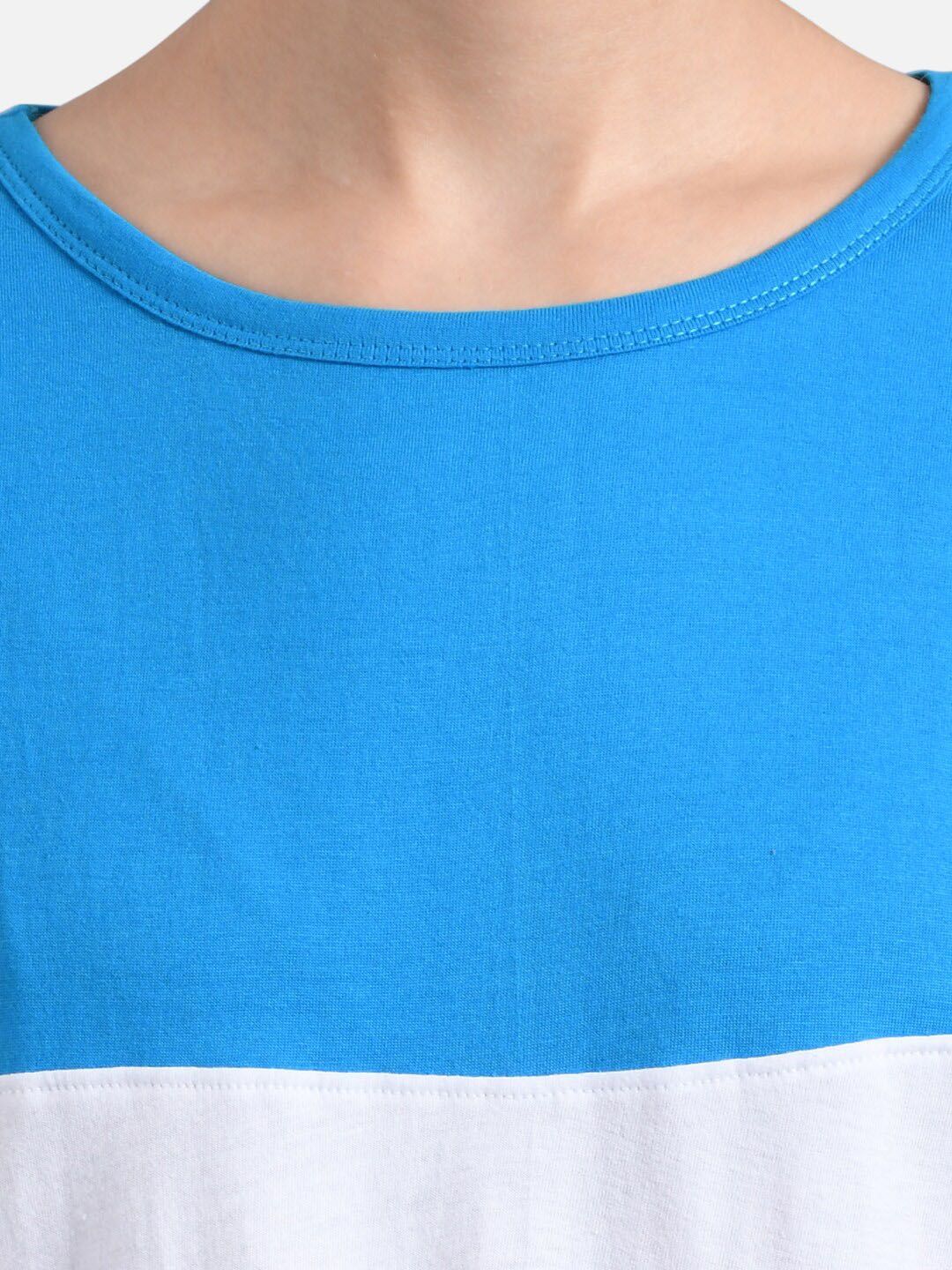 Kotty Women Pink & Turquoise Blue Colourblocked Round Neck T-shirt