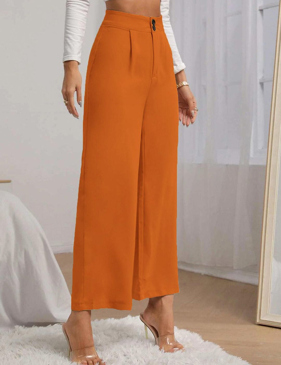 KOTTY BIZwear Women Yellow Relaxed Straight Fit High-Rise Easy Wash Pleated Trousers