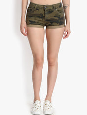 Kotty Women Khaki Camouflage Printed Regular Fit Hot Pants
