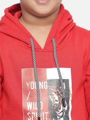 Kotty Boys Red Printed Fleece Sweatshirt