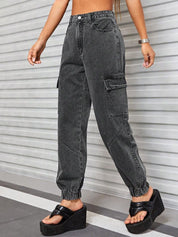 Kotty Women Jean High-Rise Light Fade Stretchable Cargo Jogger