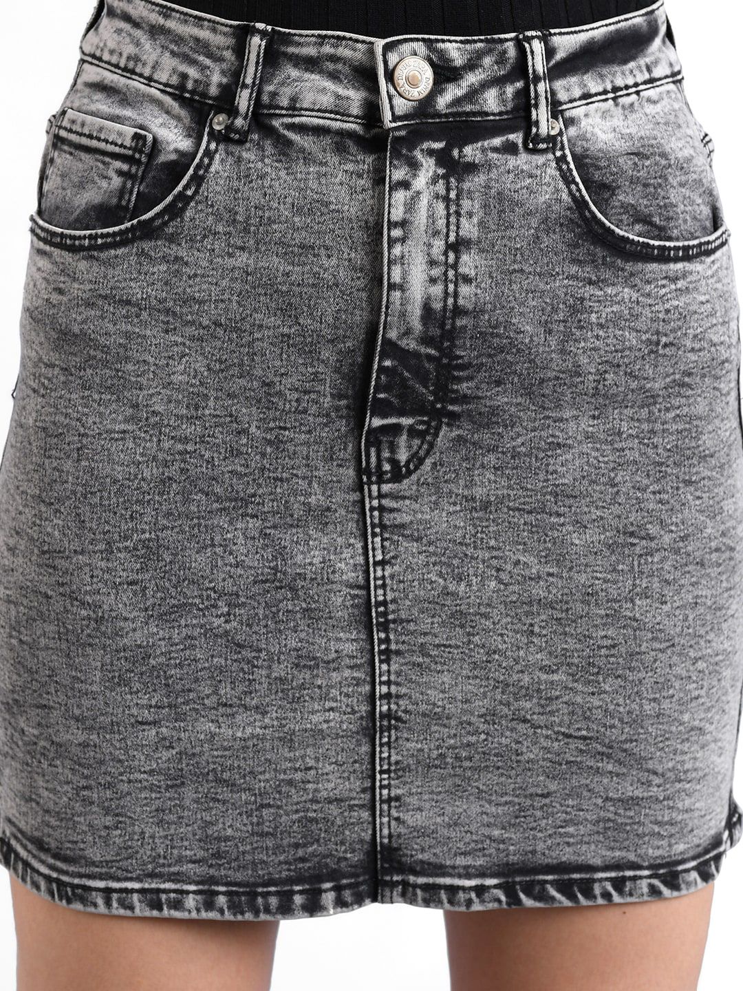 Kotty Women Grey Washed Denim Pencil Mini Skirt