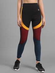 Kotty Women Maroon & Black Colorblocked Seamless Tights