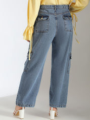 Kotty Women High-Rise Clean Look Stretchable Cargo Jeans