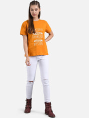 Kotty Women Orange Printed Round Neck T-shirt