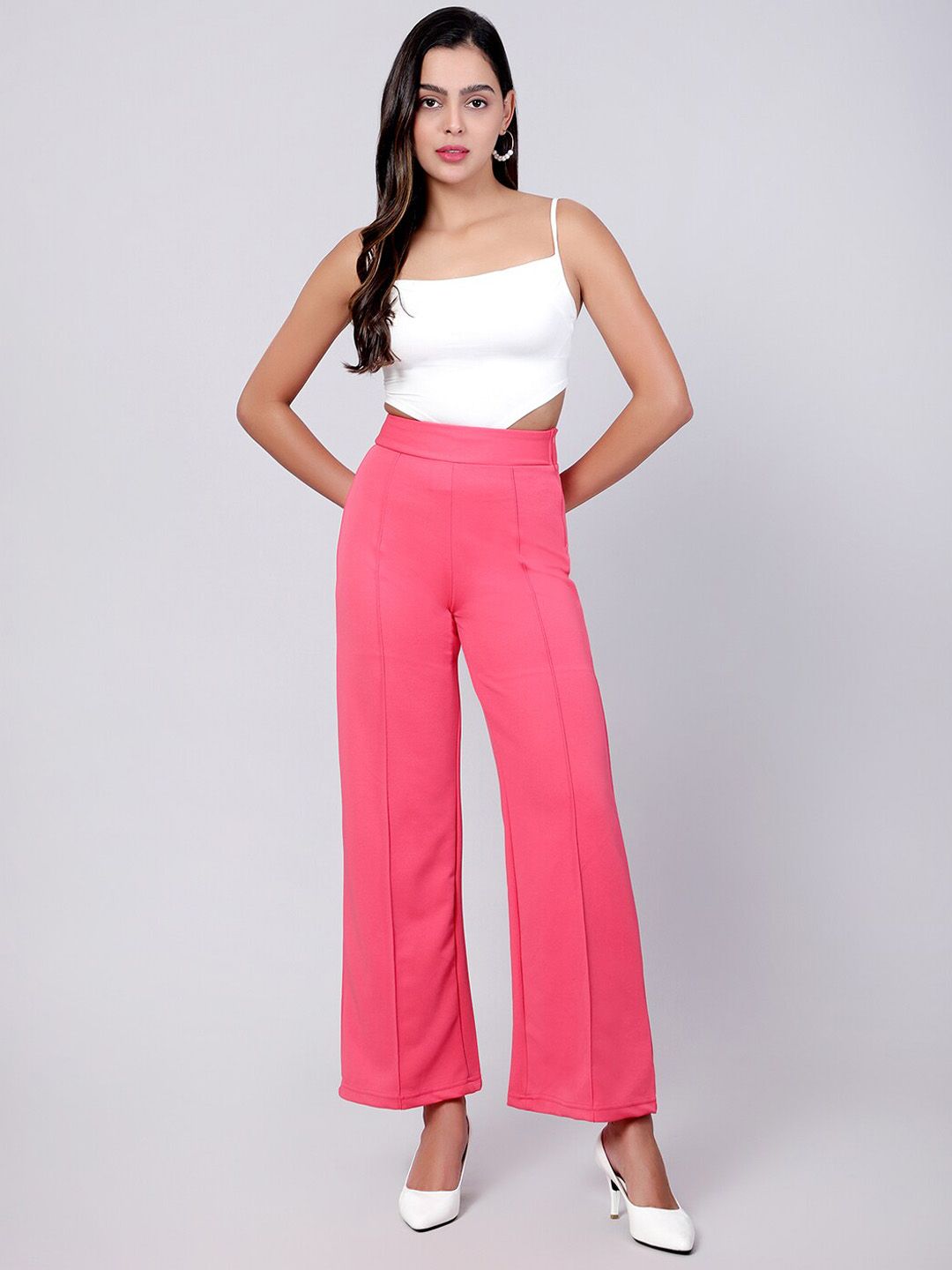 Kotty Women Relaxed Straight Fit High-Rise Easy Wash Trousers