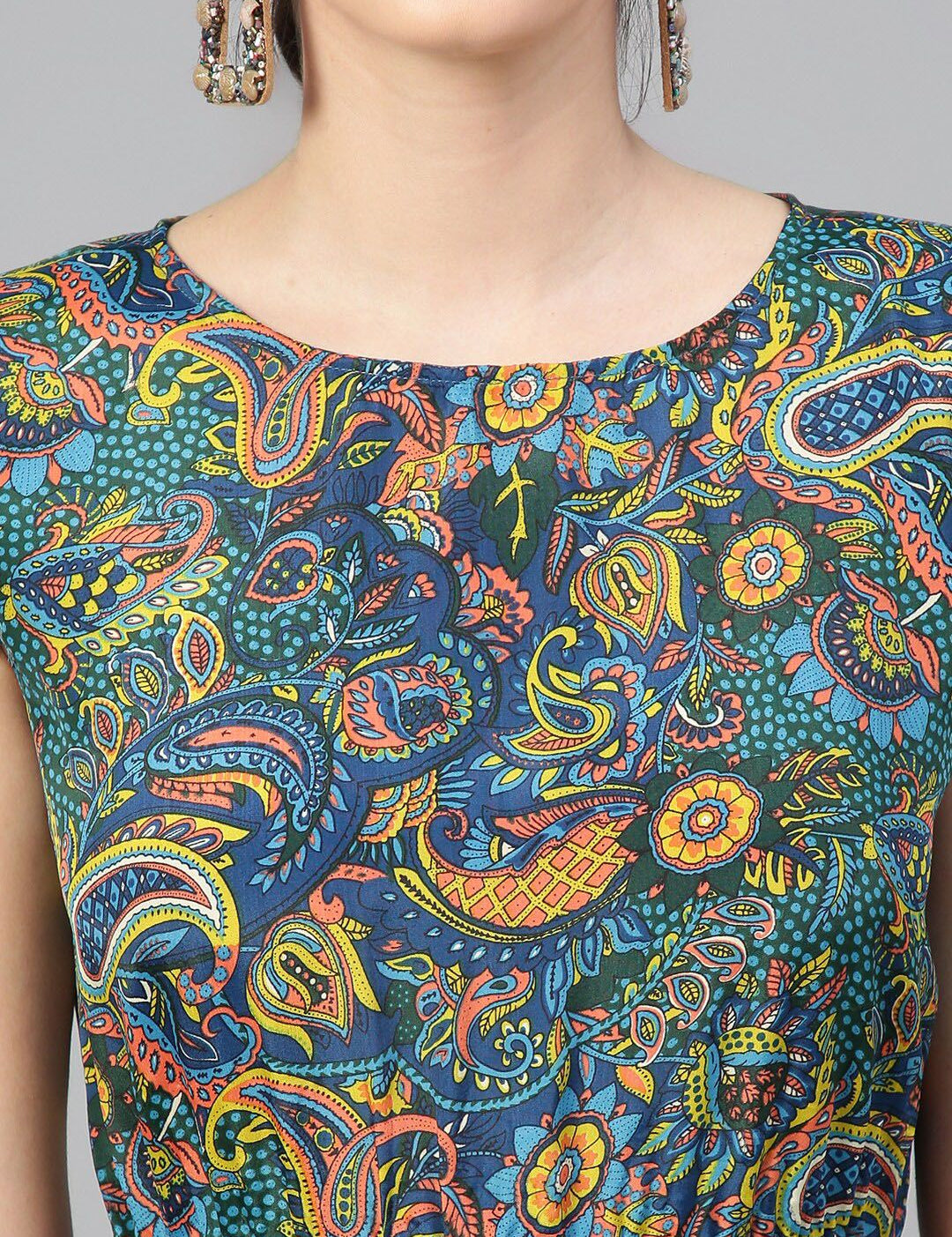 Kotty Floral Printed Flutter Sleeves Fit & Flare Dress