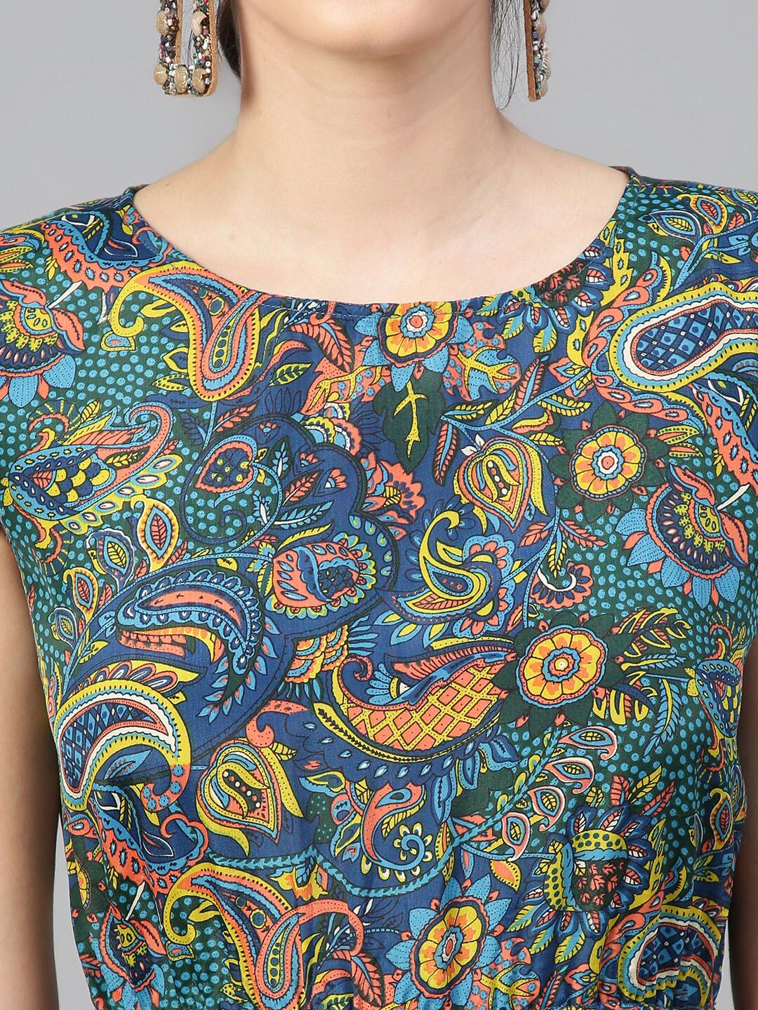 Kotty Floral Printed Flutter Sleeves Fit & Flare Dress