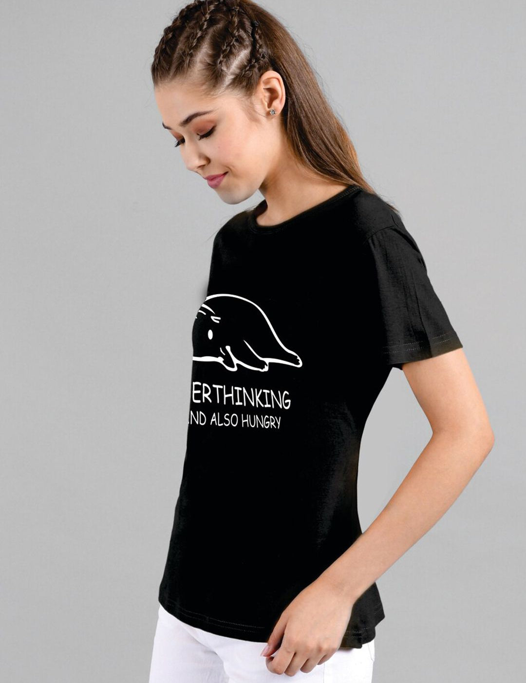 Kotty Women Black Printed Round Neck T-shirt