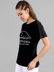 Kotty Women Black Printed Round Neck T-shirt